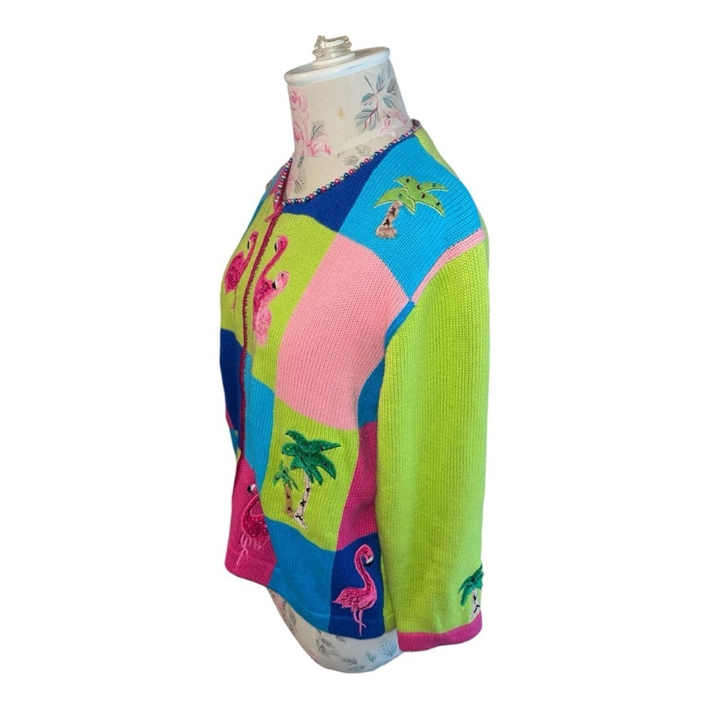 Jack B. Quick Flamingo 🦩 Palm Tree 🌴 Beach Theme Beaded Embellished Zip Small - Picture 4 of 14